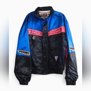 Vintage Thor Morotcycle Jacket in Blue, Black, and Pink